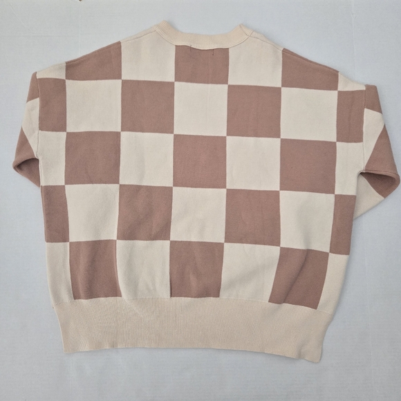 LILLUSORY Women's Oversized Crewneck Ribbed Checkered Sweater MEDIUM - Picture 4 of 12